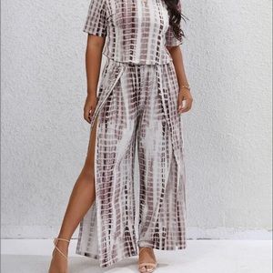 Plus Tie Dye Tee & Split Thigh Pants Set - size 16 - purple and white